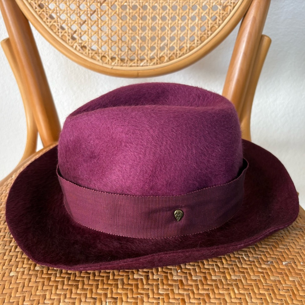 Helen Kaminski Rabbit Fur Felt Fedora Hat in Maroon Ombré